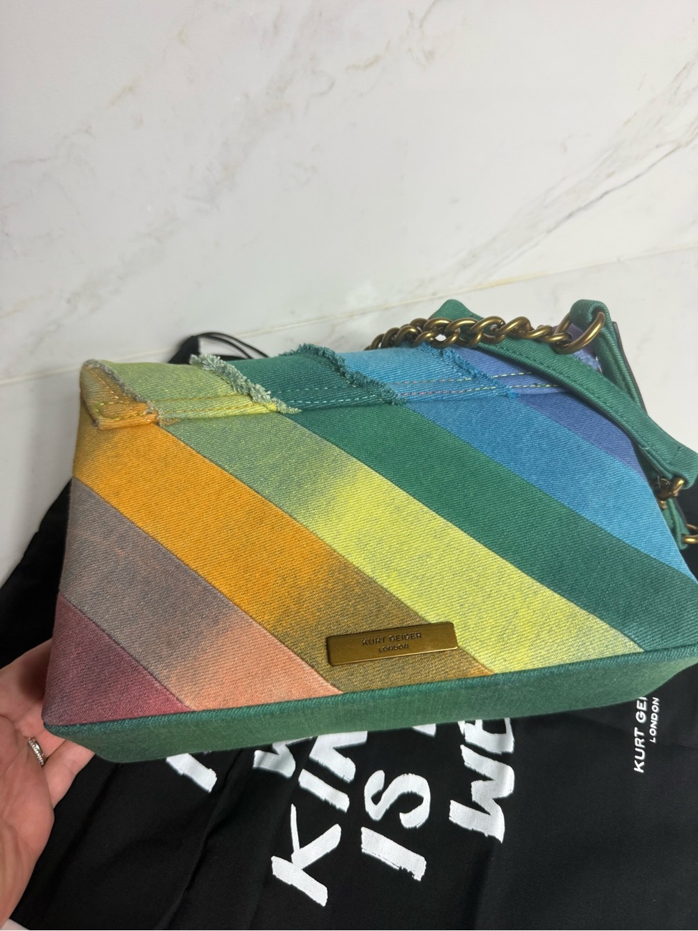 Kurt Geiger NWOT Rainbow Denim Kensington W/Dustbag - Picture 12 of 12